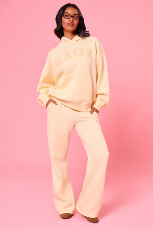 Kaiia Logo Flared Wide Leg Joggers Lemon