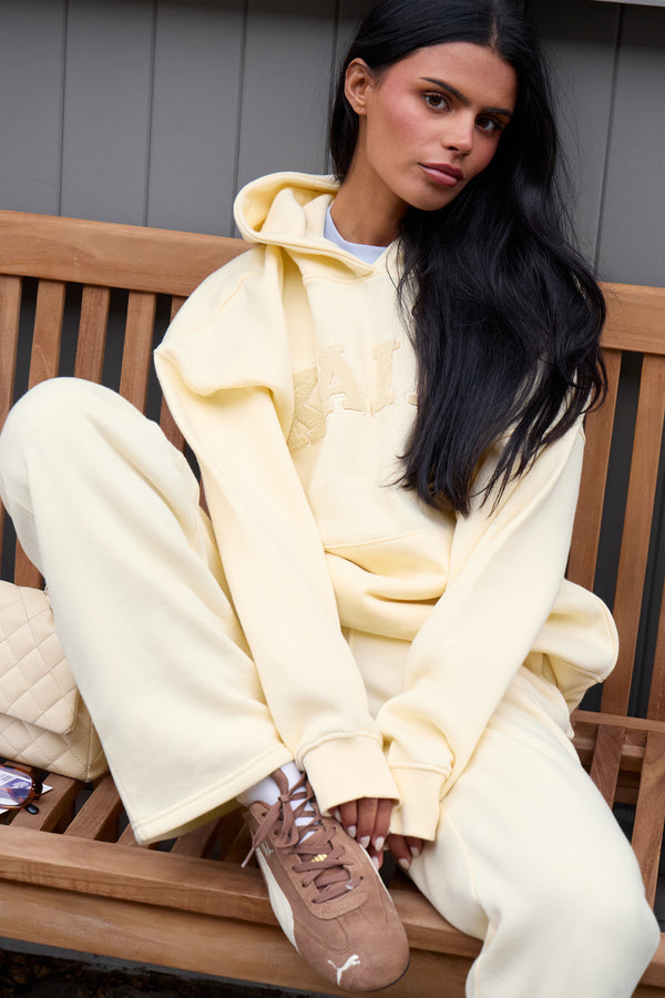Kaiia Logo Flared Wide Leg Joggers Lemon