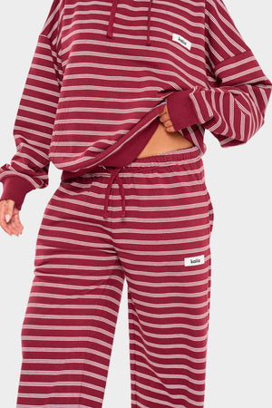 Kaiia Striped Wide Leg Joggers Burgundy & Cream