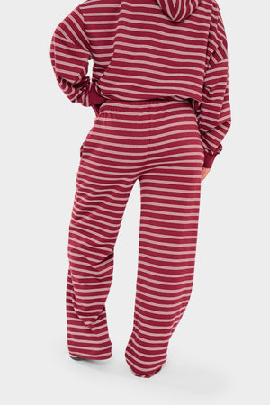 Kaiia Striped Wide Leg Joggers Burgundy & Cream