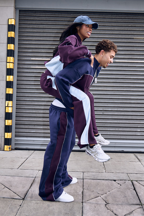 Kaiia Contrast Wide Leg Joggers Burgundy & Baby Blue