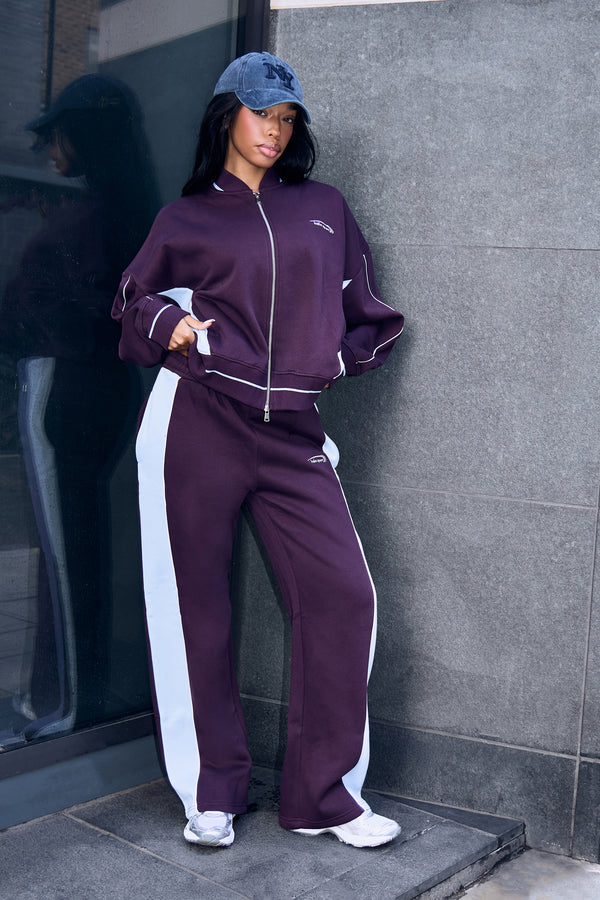 Kaiia Contrast Wide Leg Joggers Burgundy & Baby Blue