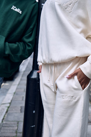 Kaiia Ribbed Waistband Wide Leg Joggers Warm Cream
