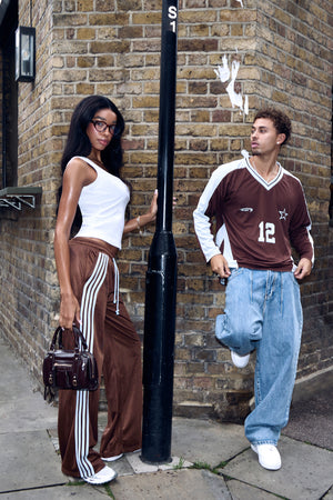 Kaiia Embroidered Tricot Joggers Brown & Baby Blue