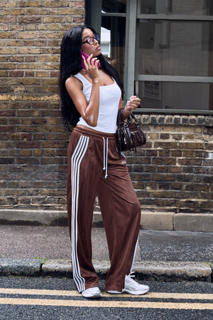 Kaiia Embroidered Tricot Joggers Brown & Baby Blue