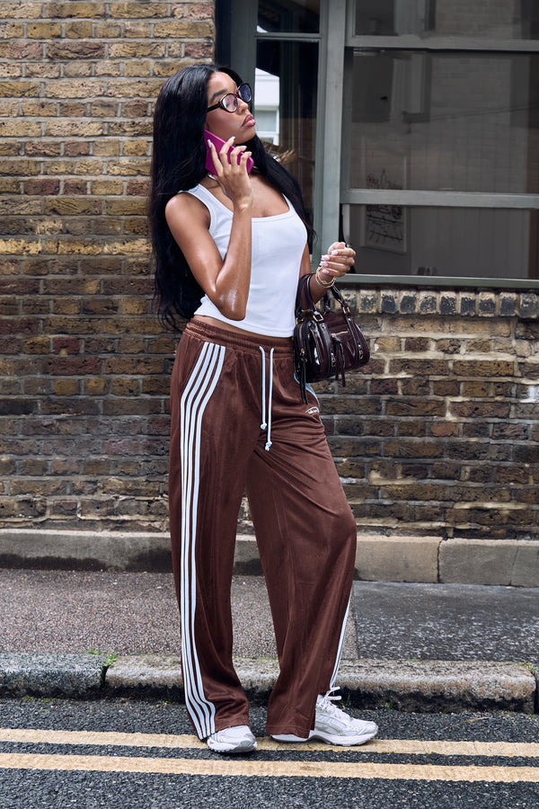 Kaiia Embroidered Tricot Joggers Brown & Baby Blue