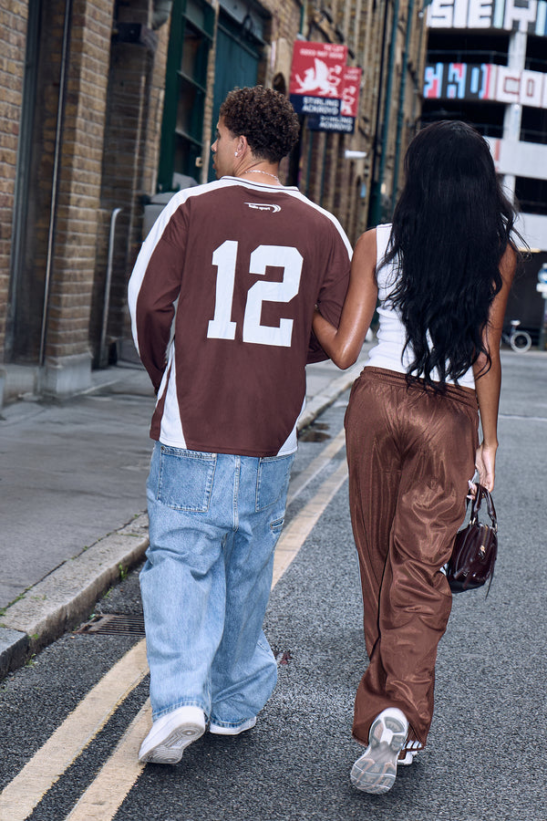 Kaiia Embroidered Tricot Joggers Brown & Baby Blue