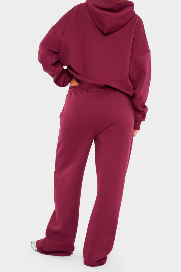 Kaiia Slogan Seam Detail Wide Leg Joggers Burgundy & Cream