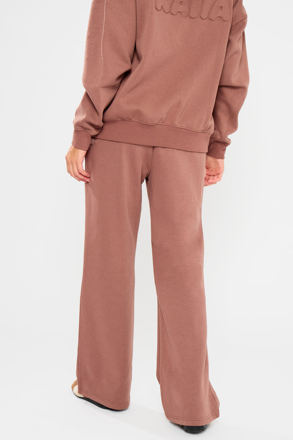 Kaiia Embossed Bubble Logo Flared Joggers Nutmeg