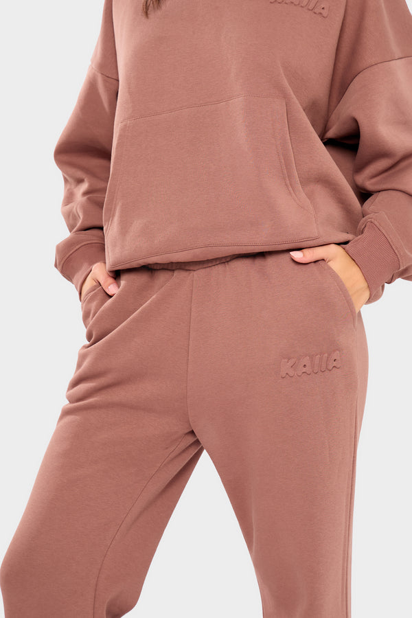 Kaiia Embossed Bubble Logo Flared Joggers Nutmeg