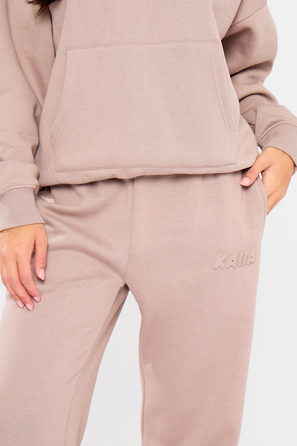 Kaiia Embossed Bubble Logo Wide Leg Joggers Clay