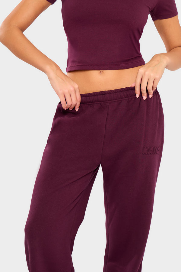 Kaiia Embossed Bubble Logo Wide Leg Joggers Deep Merlot