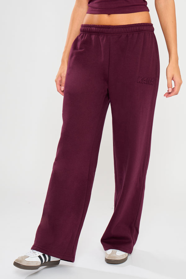 Kaiia Embossed Bubble Logo Wide Leg Joggers Deep Merlot