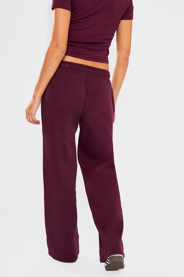 Kaiia Embossed Bubble Logo Wide Leg Joggers Deep Merlot