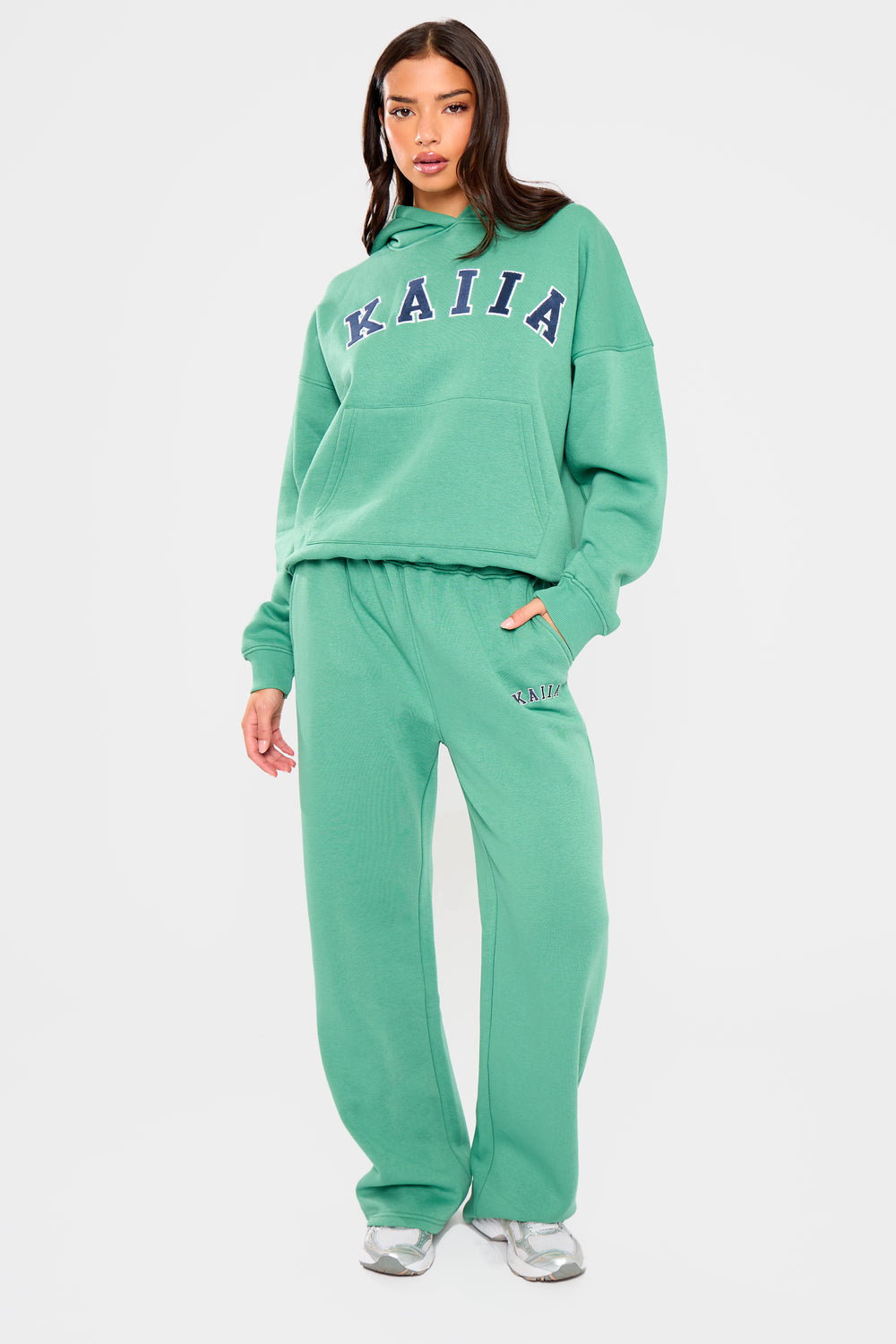 Kaiia Slogan Wide Leg Joggers Jade Green