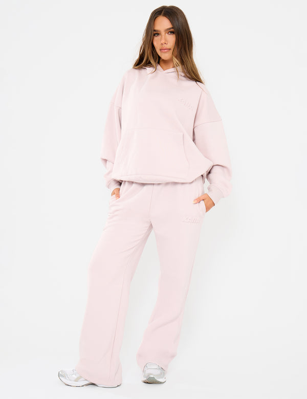 Kaiia Embossed Logo Wide Leg Joggers Pale Dusty Lilac