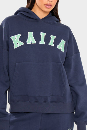 Kaiia Slogan Oversized Hoodie Navy & Green