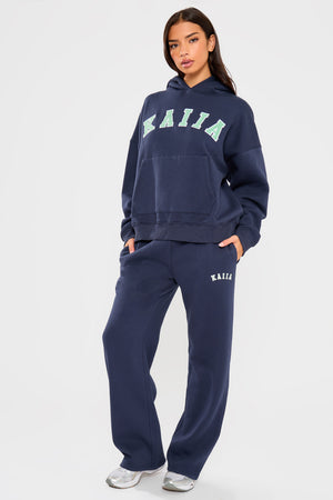 Kaiia Slogan Oversized Hoodie Navy & Green