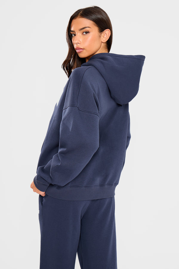 Kaiia Slogan Oversized Hoodie Navy & Green