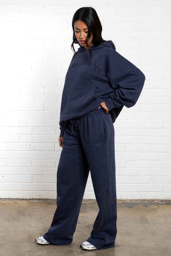 Kaiia Jeans Embroidered Wide Leg Joggers Indigo