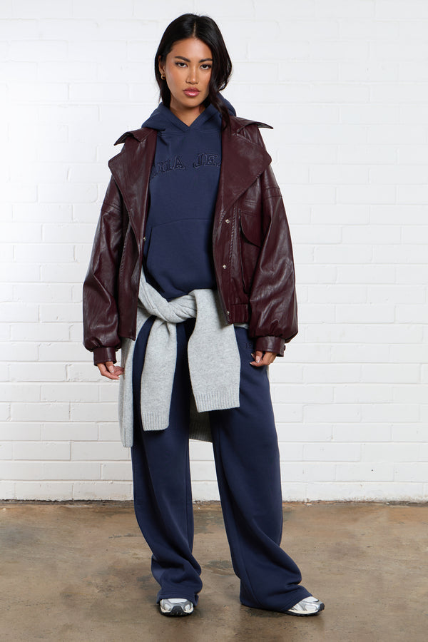 Kaiia Jeans Embroidered Wide Leg Joggers Indigo
