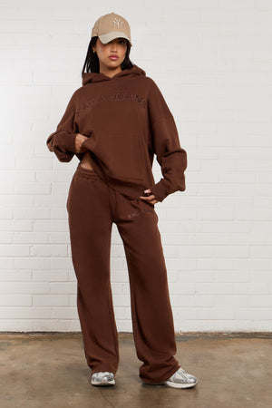 Kaiia Jeans Embroidered Wide Leg Joggers Chestnut