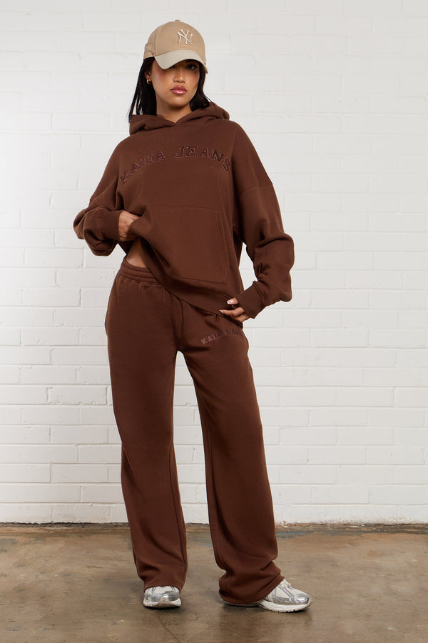 Kaiia Jeans Embroidered Wide Leg Joggers Chestnut