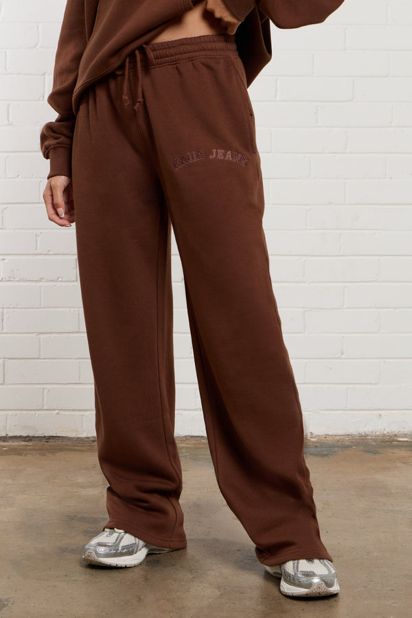Kaiia Jeans Embroidered Wide Leg Joggers Chestnut