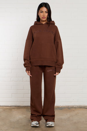 Kaiia Jeans Embroidered Wide Leg Joggers Chestnut
