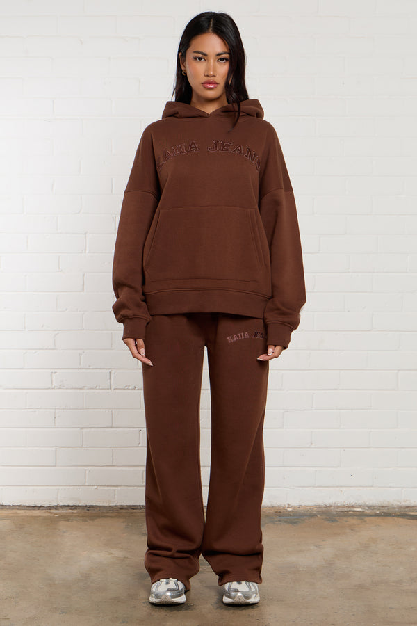 Kaiia Jeans Embroidered Wide Leg Joggers Chestnut