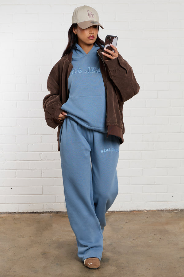 Kaiia Jeans Embroidered Wide Leg Joggers Denim Blue