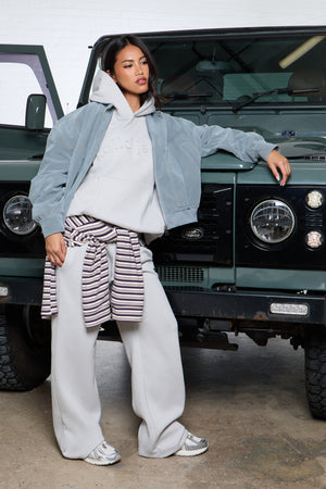 Kaiia Jeans Embossed Wide Leg Joggers Silver Grey