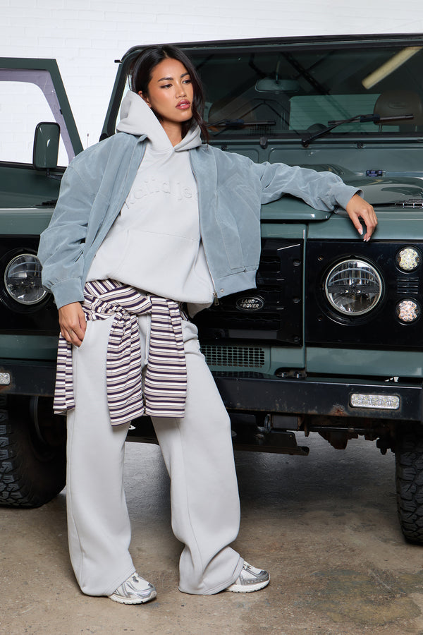 Kaiia Jeans Embossed Wide Leg Joggers Silver Grey
