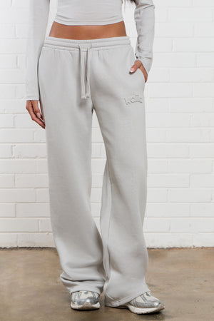 Kaiia Jeans Embossed Wide Leg Joggers Silver Grey
