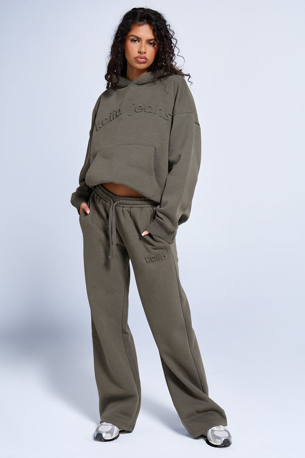 Kaiia Jeans Embossed Wide Leg Joggers Smoke Olive