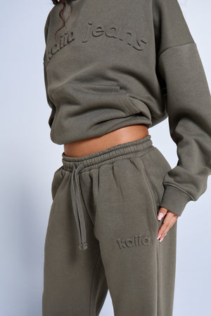 Kaiia Jeans Embossed Wide Leg Joggers Smoke Olive