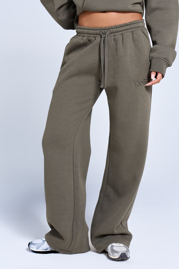 Kaiia Jeans Embossed Wide Leg Joggers Smoke Olive