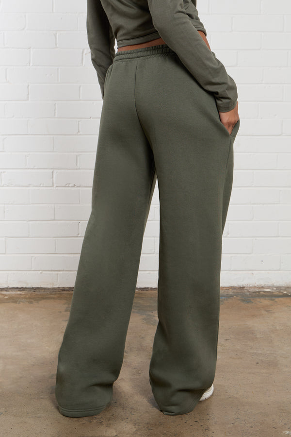 Kaiia Jeans Embossed Wide Leg Joggers Smoke Olive