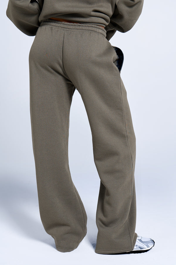 Kaiia Jeans Embossed Wide Leg Joggers Smoke Olive