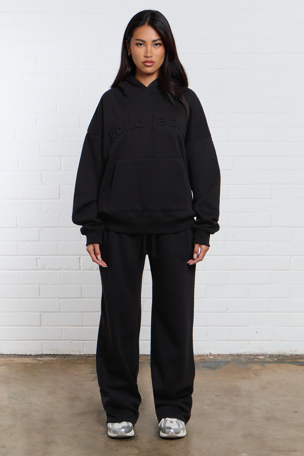 Kaiia Jeans Embossed Wide Leg Joggers Black