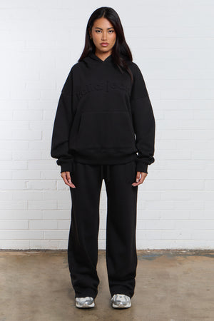 Kaiia Jeans Embossed Wide Leg Joggers Black
