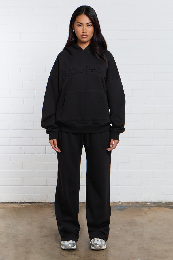 Kaiia Jeans Embossed Wide Leg Joggers Black