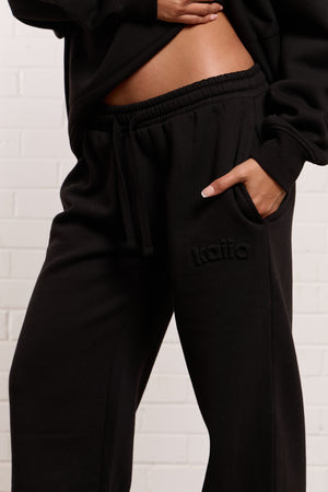 Kaiia Jeans Embossed Wide Leg Joggers Black