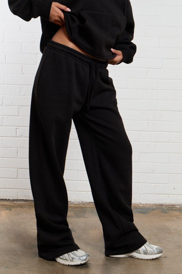 Kaiia Jeans Embossed Wide Leg Joggers Black