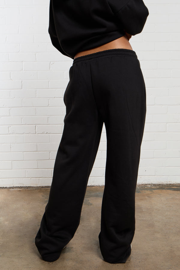 Kaiia Jeans Embossed Wide Leg Joggers Black