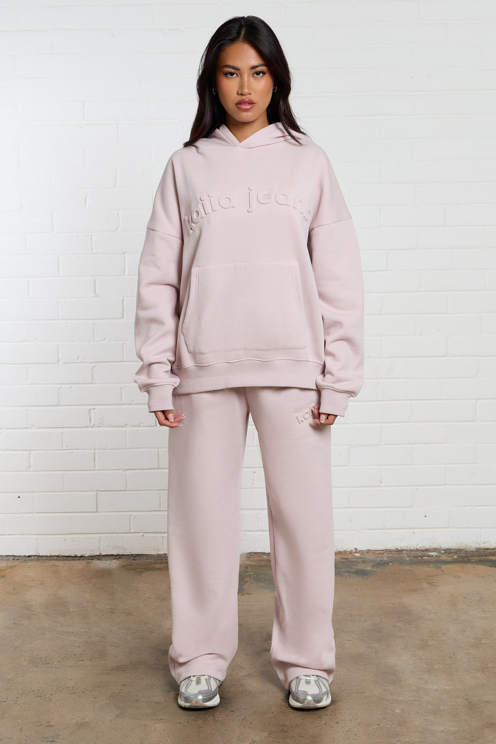 Kaiia Jeans Embossed Wide Leg Joggers Pale Dusty Lilac