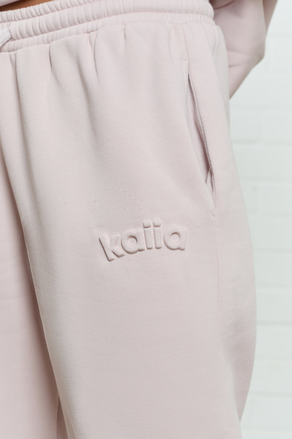 Kaiia Jeans Embossed Wide Leg Joggers Pale Dusty Lilac