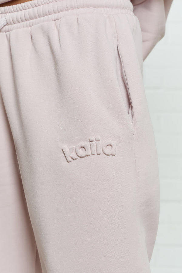 Kaiia Jeans Embossed Wide Leg Joggers Pale Dusty Lilac