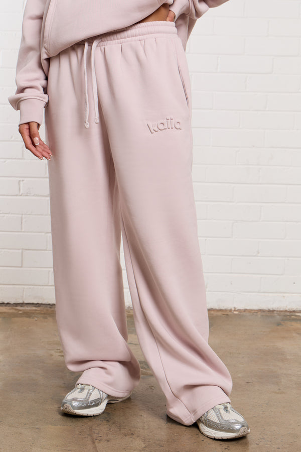 Kaiia Jeans Embossed Wide Leg Joggers Pale Dusty Lilac