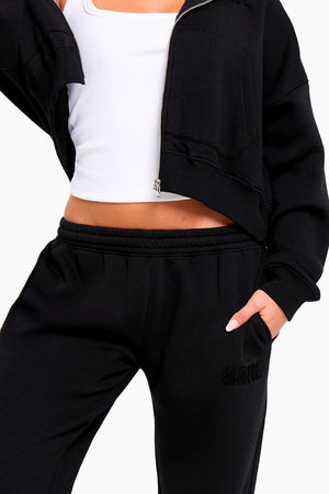 Kaiia Bubble Borg Wide Leg Joggers Black